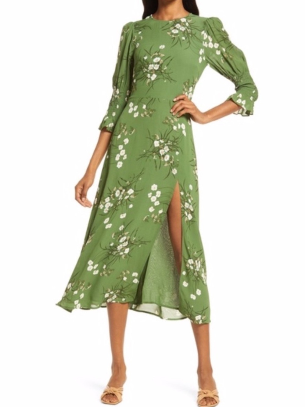 New Reformation Carolena Lomita Green Floral Dress sz 0